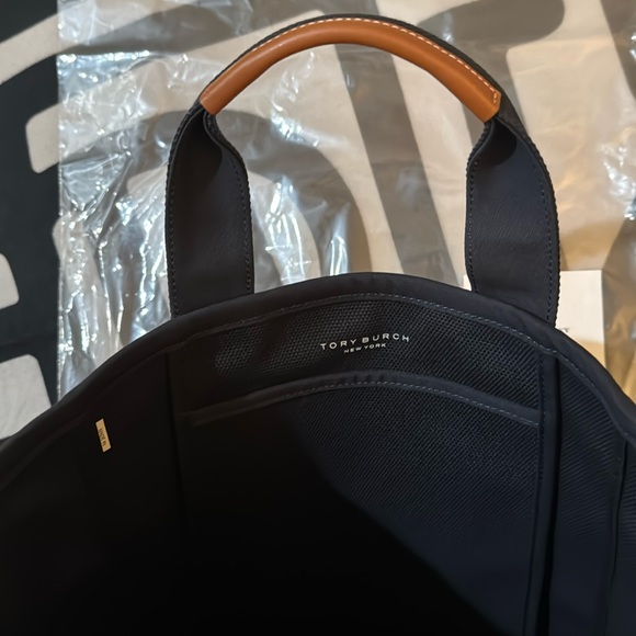 Brand New Tory Burch hand held canvas navy blue tote bag - Picture 5 of 12